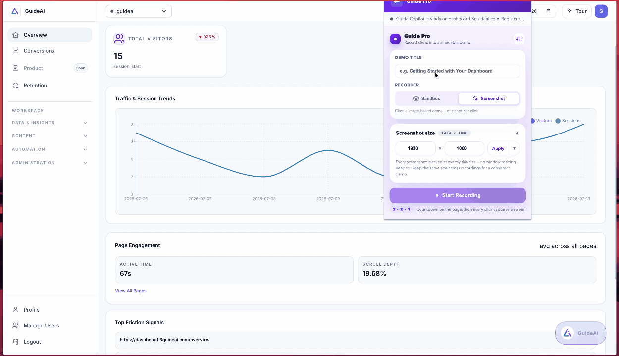 Recording an interactive demo with the 3Guide extension