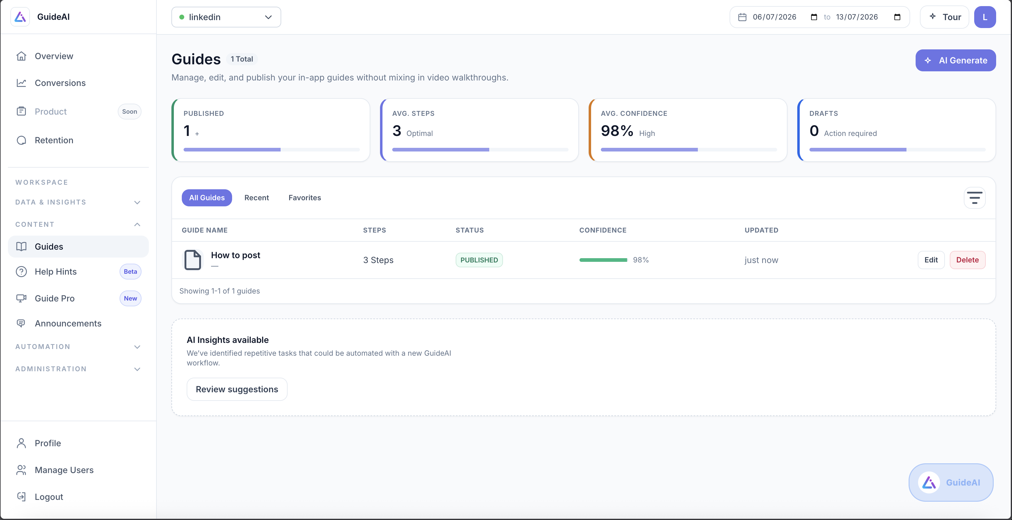 Building onboarding guides visually in the 3Guide dashboard